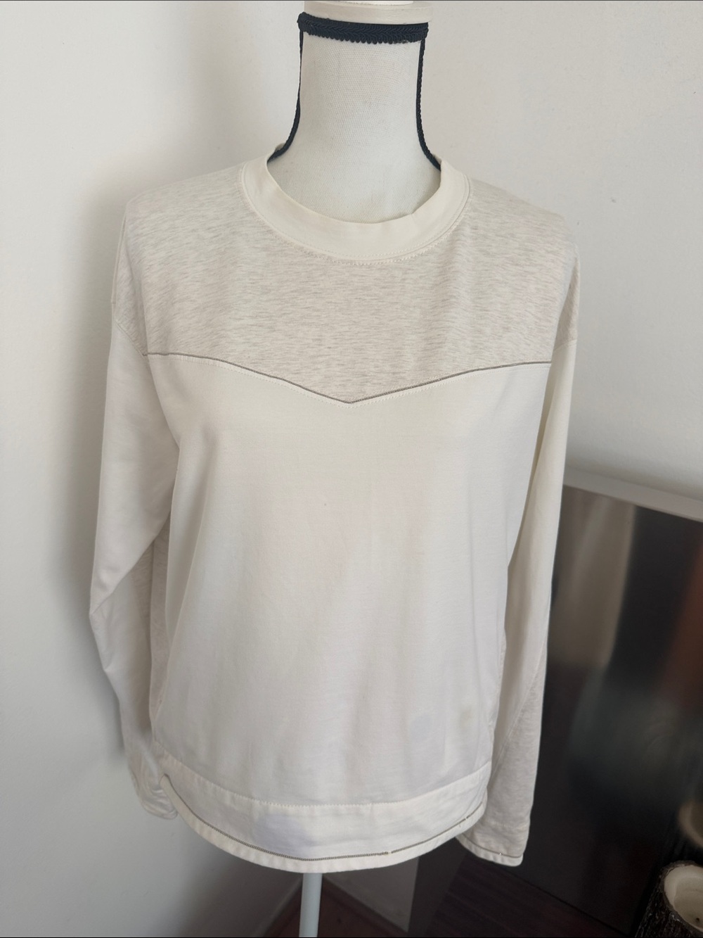 Brunello Cucinelli Cream Crewneck Long-Sleeve Top